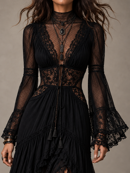 Sheer Dotted Mock-Neck Top