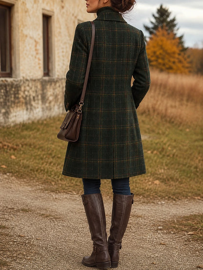 Women's Button Plaid Wool Coat