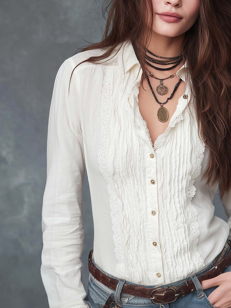 Retro Pleated Long-sleeved Blouse