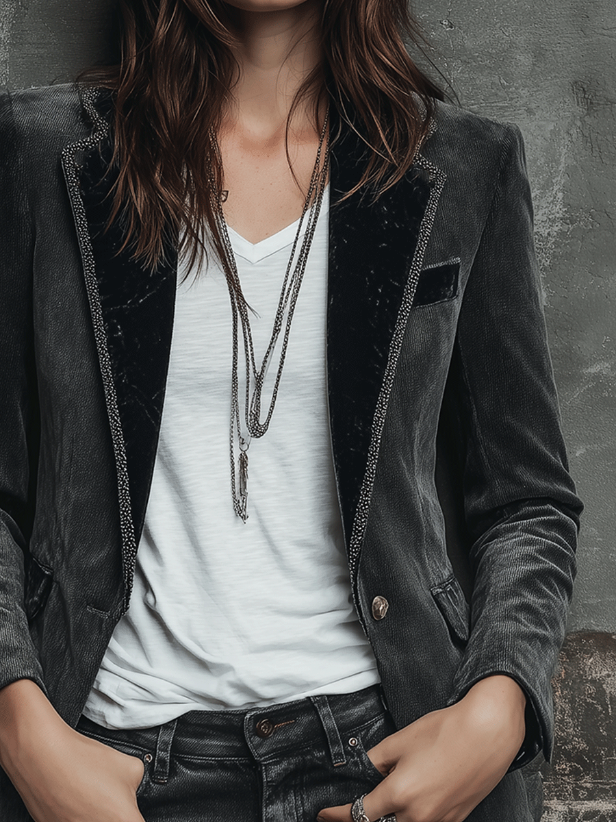 Vintage Charcoal Velvet Tailored Blazer