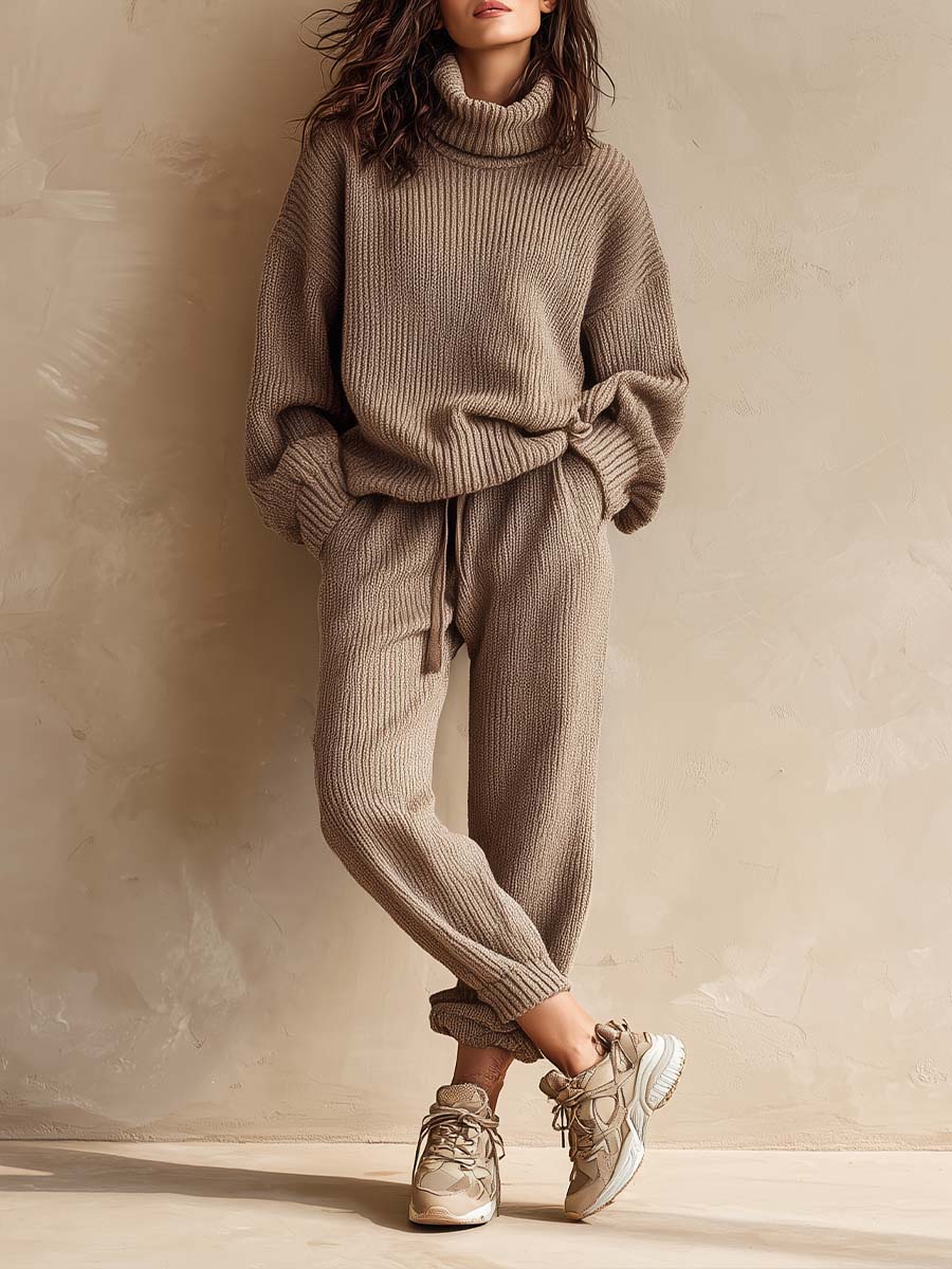 Cozy Knit Turtleneck Sweater And Jogger Set