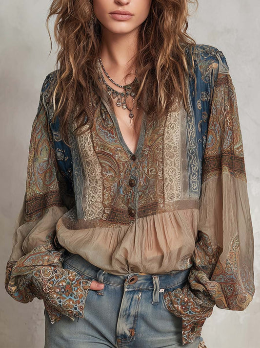 Vintage Boho Paisley Sheer Blouse