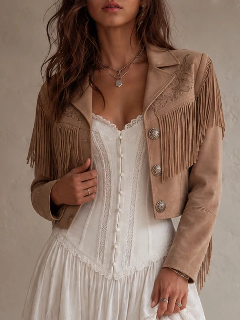 Boho Fringe Suede Cropped Jacket