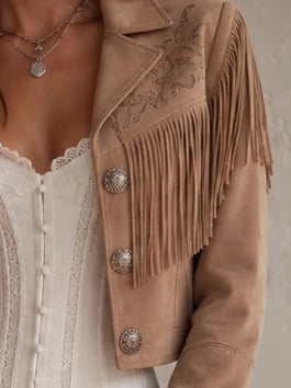 Boho Fringe Suede Cropped Jacket