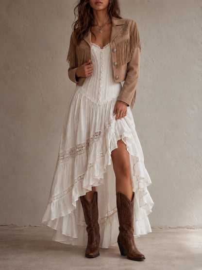 Boho Fringe Suede Cropped Jacket