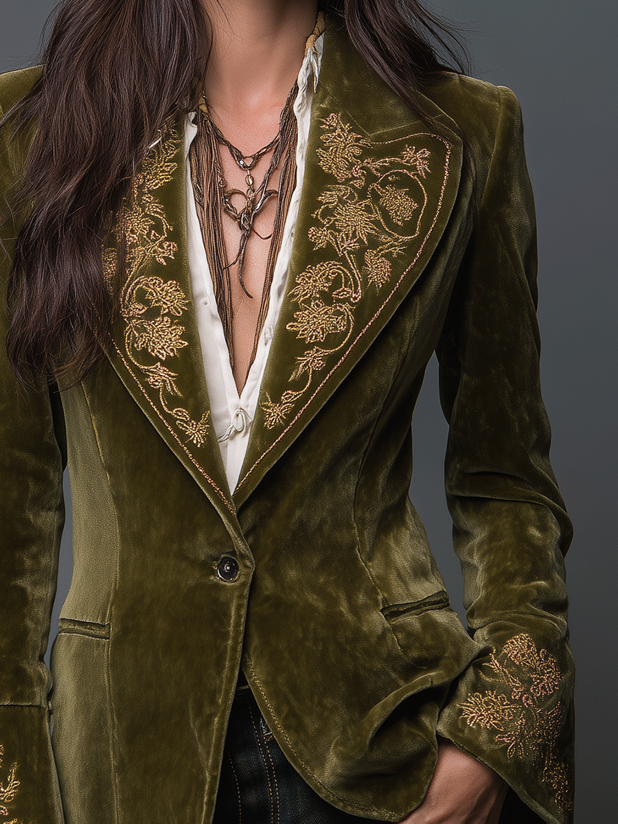 Vintage Baroque Gold Floral Velvet Blazer