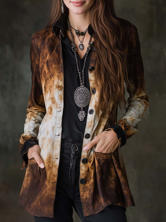 Vintage Bohemian Flame Print Long Shirt