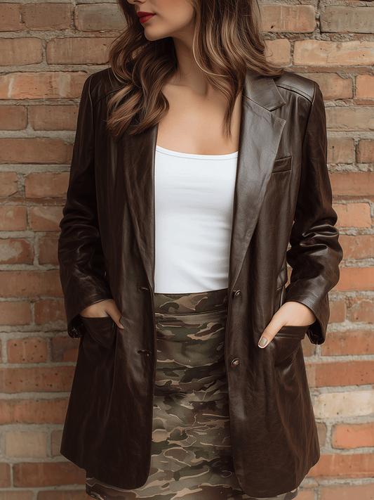 Urban Retro Brown Faux Leather Suit