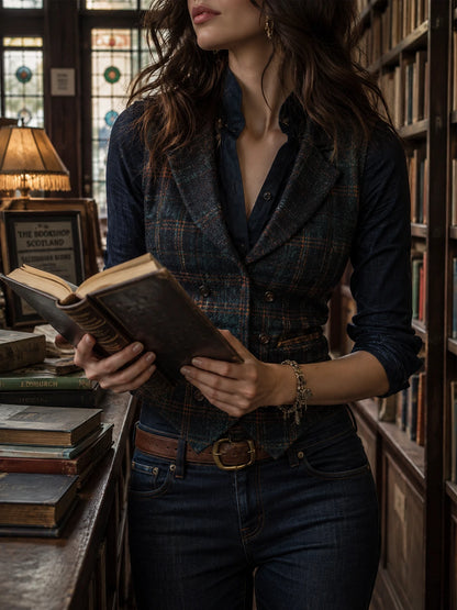Retro Lapel Plaid Wool Vest