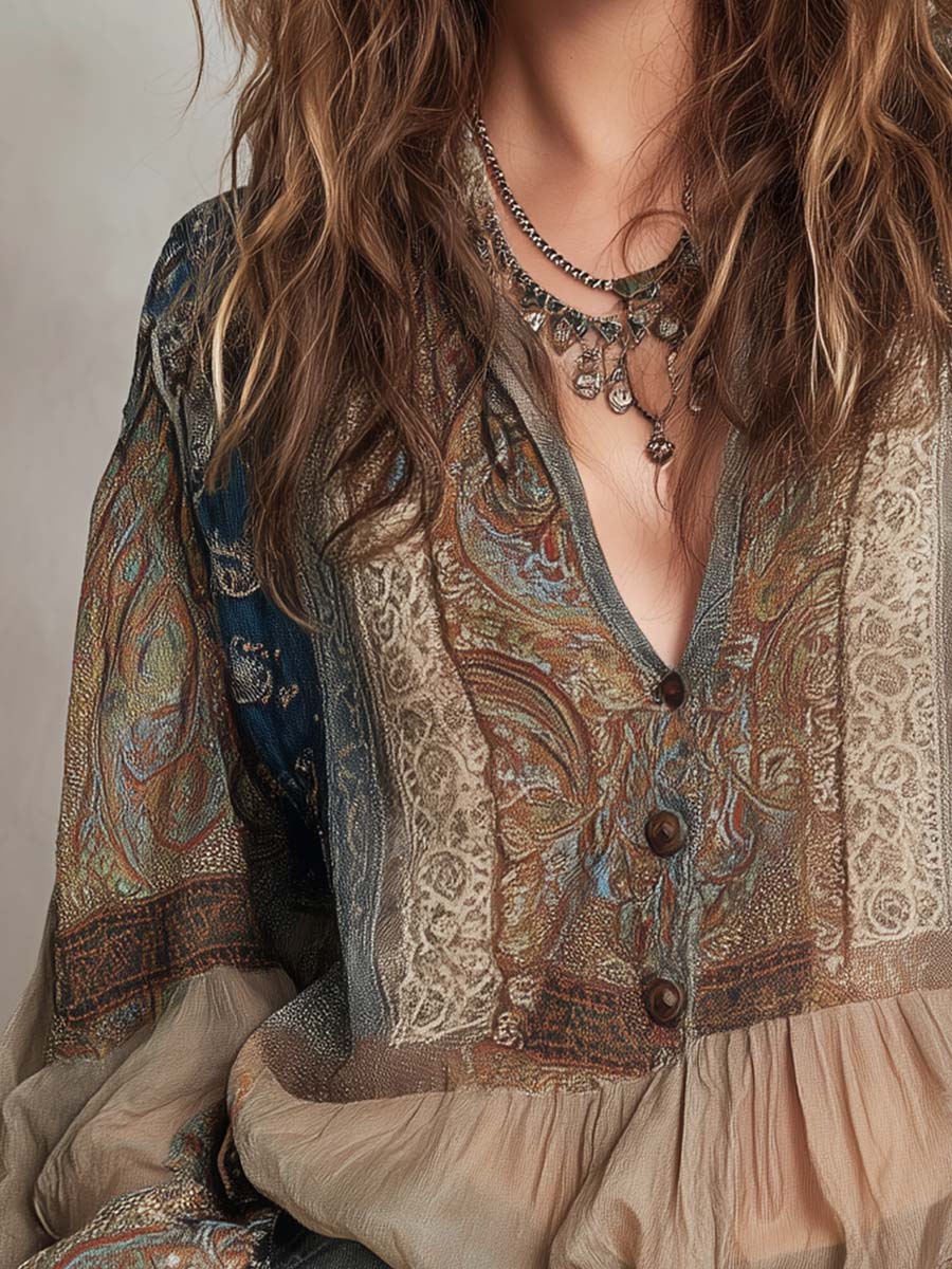 Vintage Boho Paisley Sheer Blouse