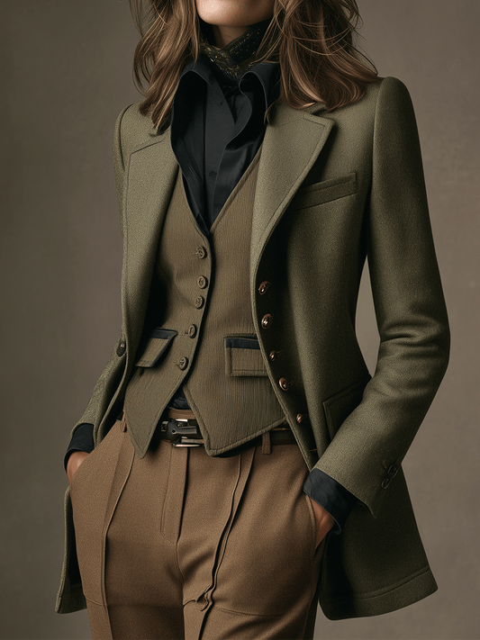 Vintage Structured Military-Inspired Wool Blazer
