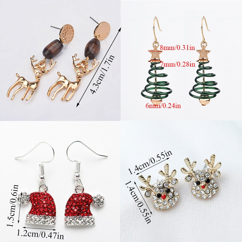 Christmas Tree Deer Snowman Drop Earrings -Girls Christmas Gift