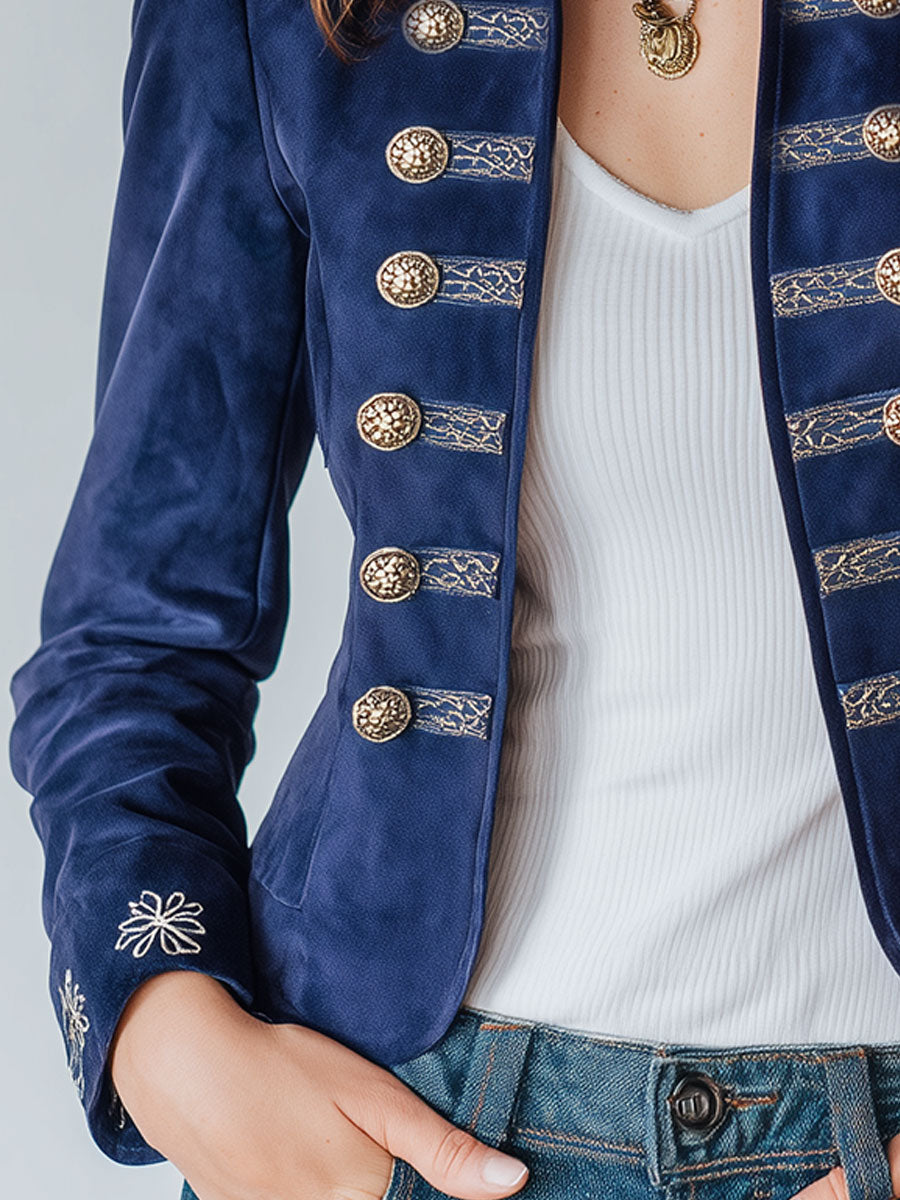 Vintage Suede Embroidered Double-breasted Jacket