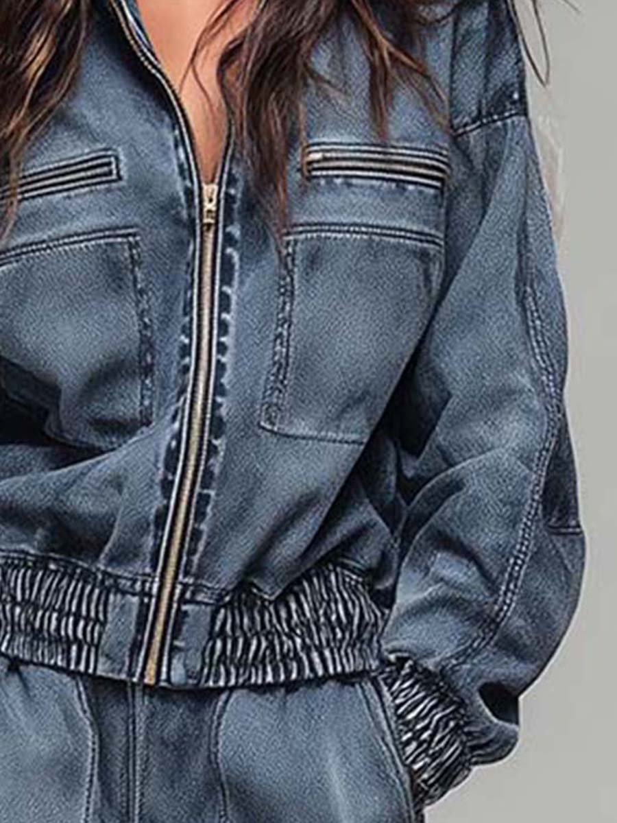 Vintage-Wash Zip-Front Utility Tracksuit Set