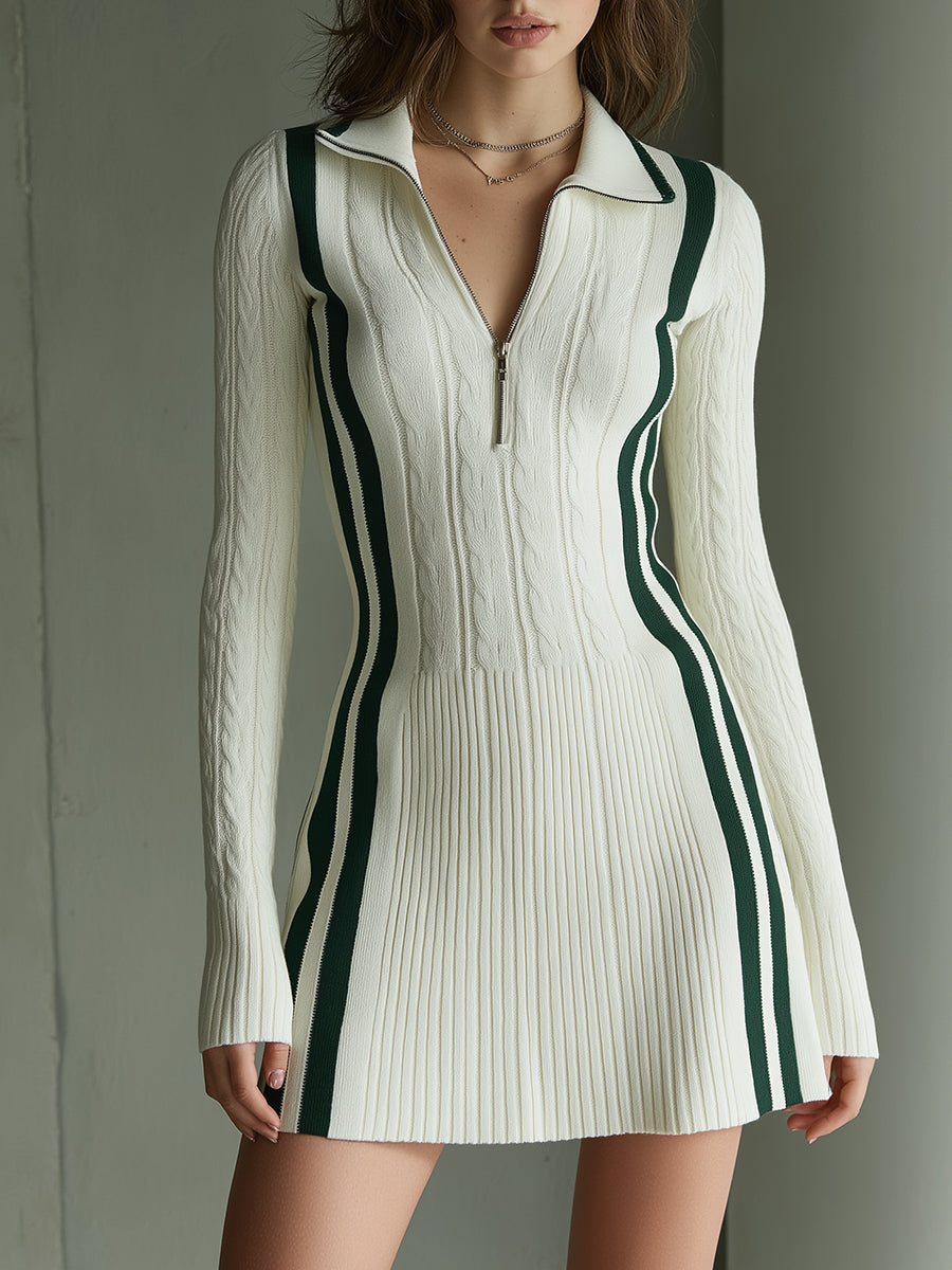 Classic Refinement Ivory Knit Sport-Luxe Knit Mini Dress