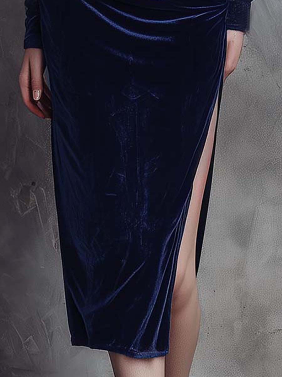 Velvet Midi Dress With Sheer Sleeves