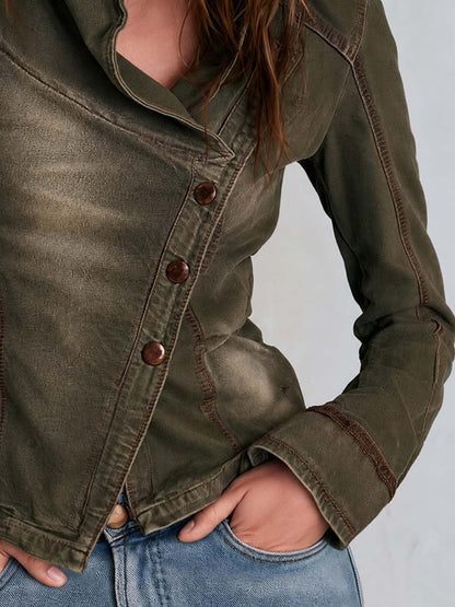 Retro Asymmetrical Button Denim Jacket