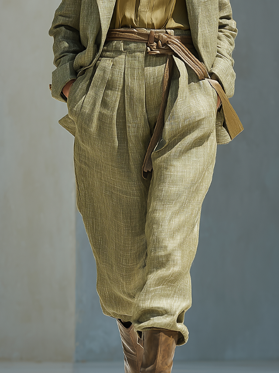 Vintage Cotton And Linen Suit Wide Pants Two-piece Suit