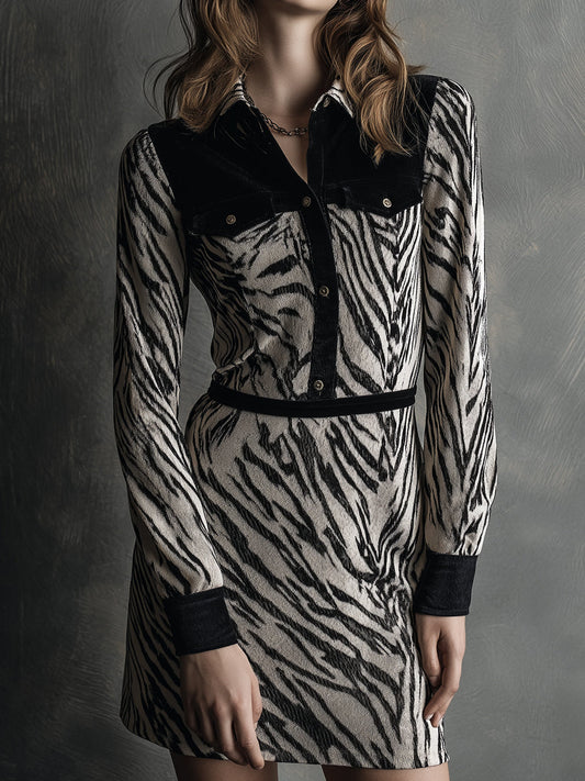 Vintage Glamour Zebra Jacquard Velvet Mini Dress