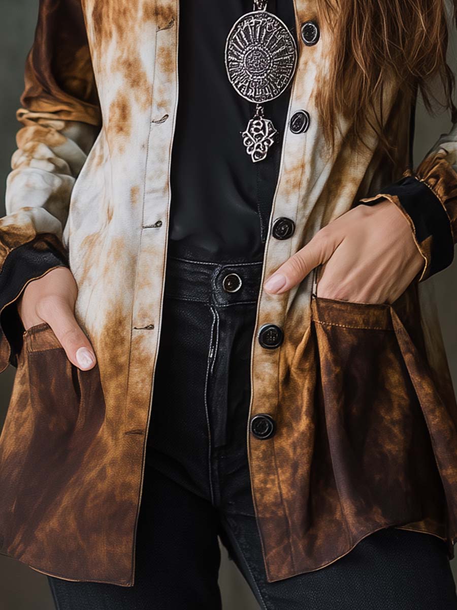 Vintage Bohemian Flame Print Long Shirt