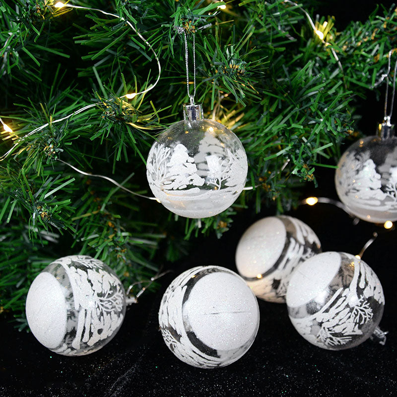 6pcs/6cm Transparent Snow Christmas Balls Pendants for Christmas Tree Decoration