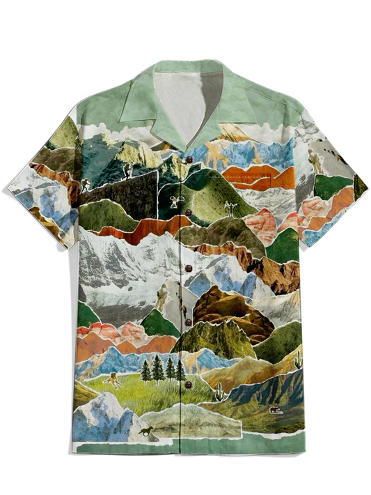 Collage Mountains - 100% Cotton Cuban Collar Shirt