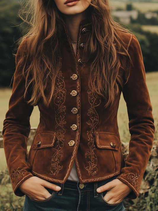 Bohemian Microsuede Embroidered Slim Fit Jacket