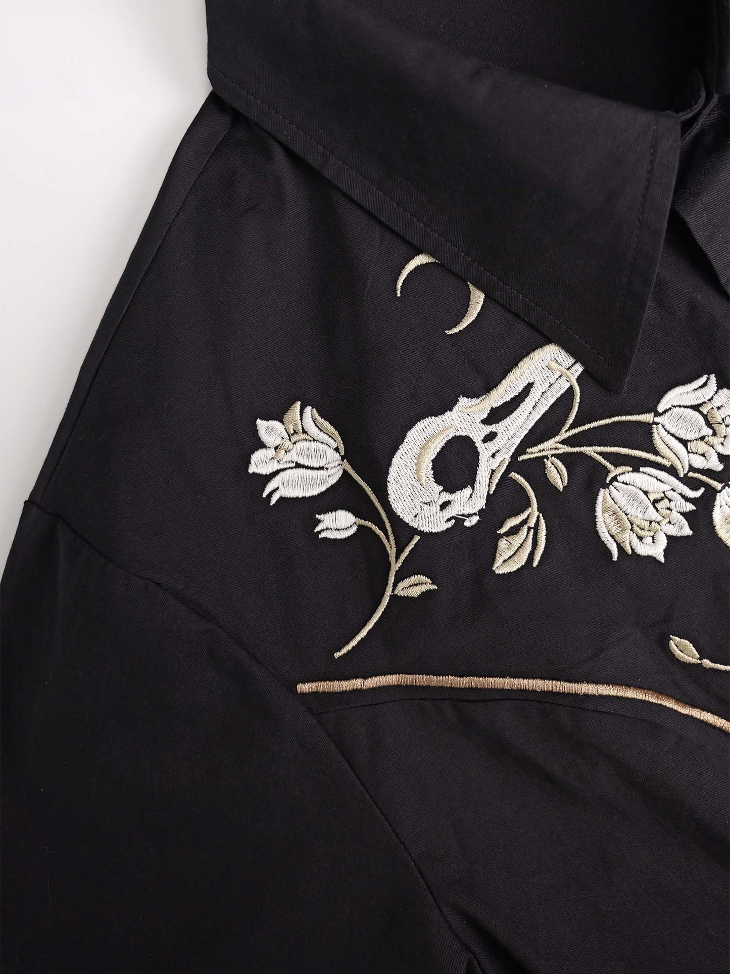 [Embroidery]Skeleton Crow Head And Flower - 100% Cotton Dress