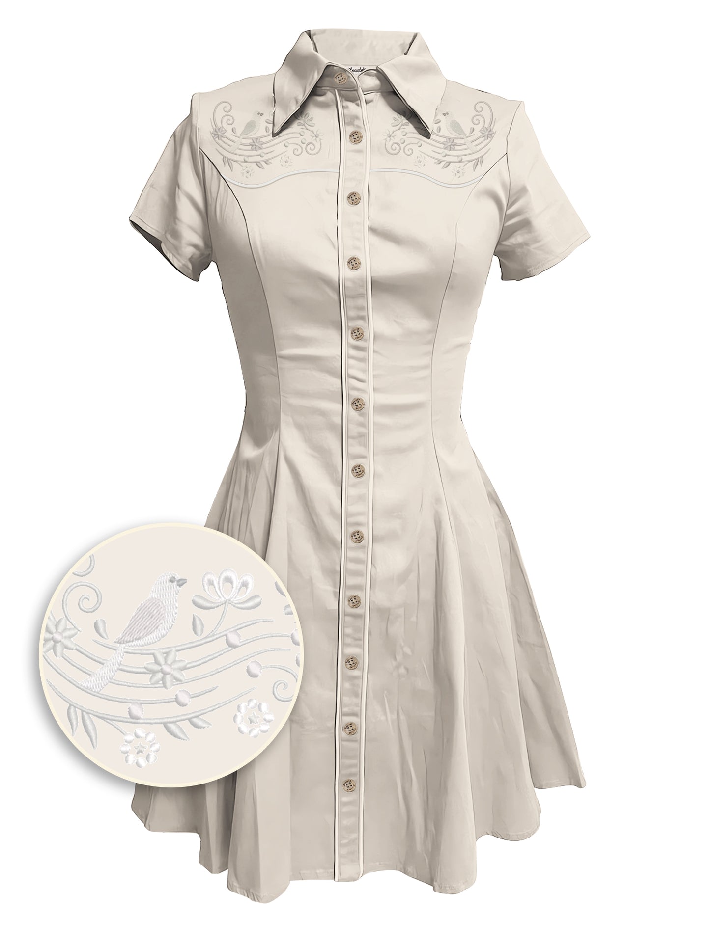[Embroidery]Musical Notes And Birds - 100% Cotton Dress