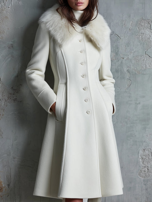 Quiet Luxury Detachable Faux Fur Collar Wool Coat