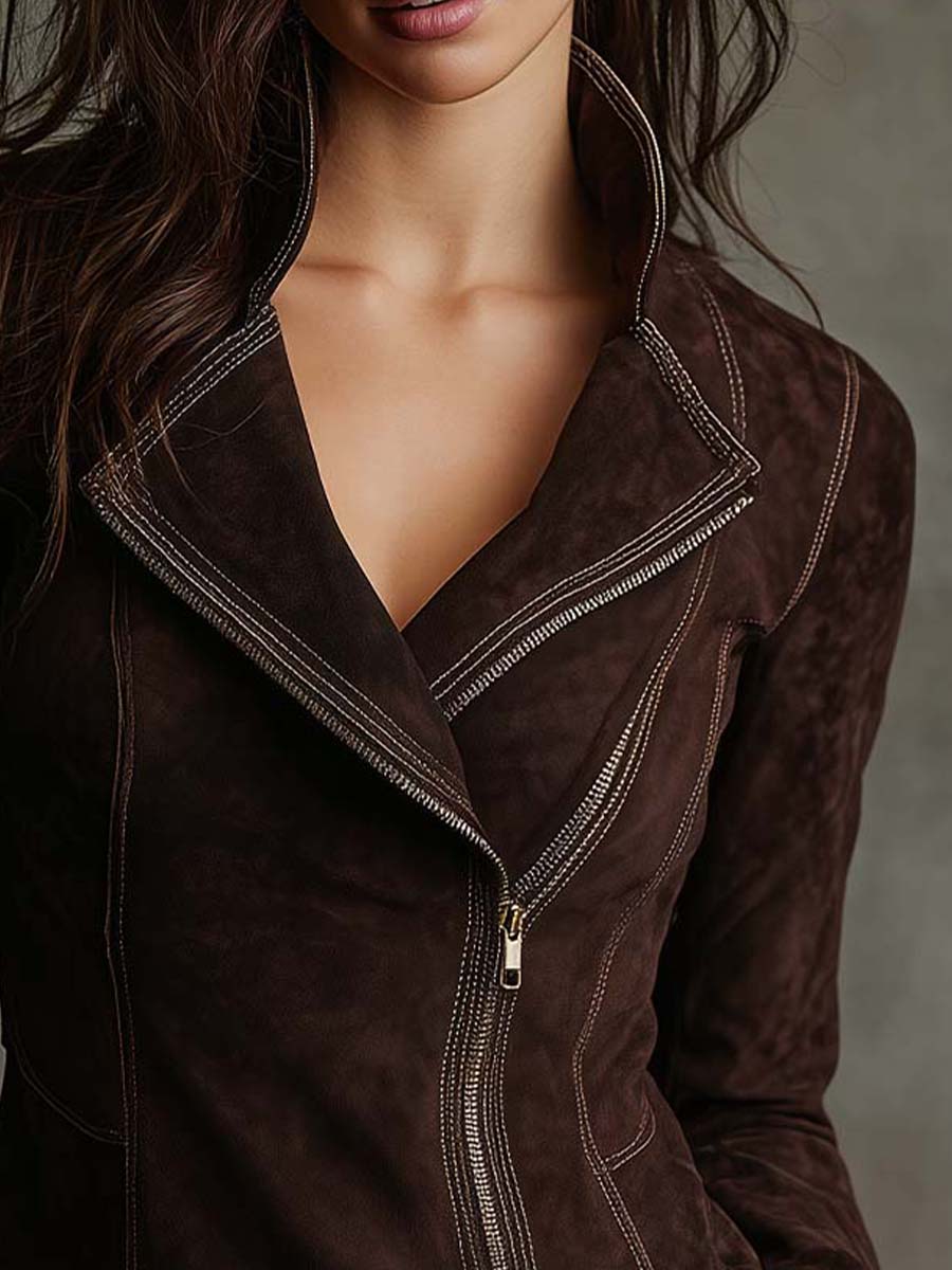 Chocolate Brown Eco-Suede Moto Jacket