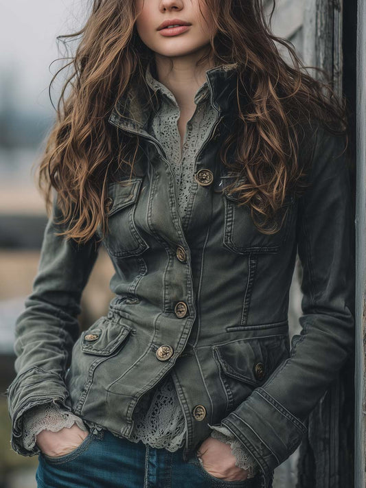 Vintage Washed Worker Button-Up Jacket
