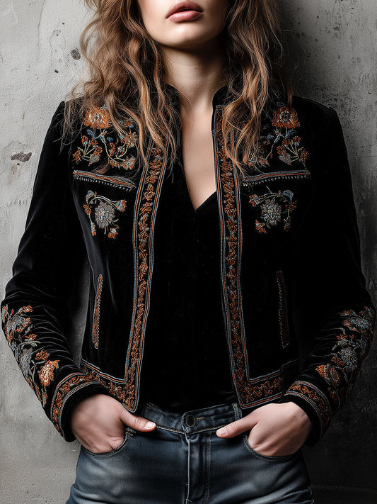 Boho Luxe Baroque Floral Embroidered Velvet Jacket