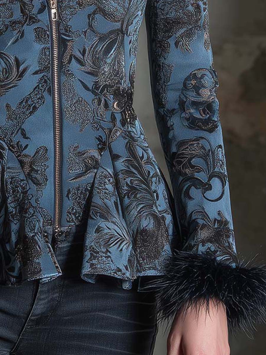 Baroque Floral Print Peplum Jacket