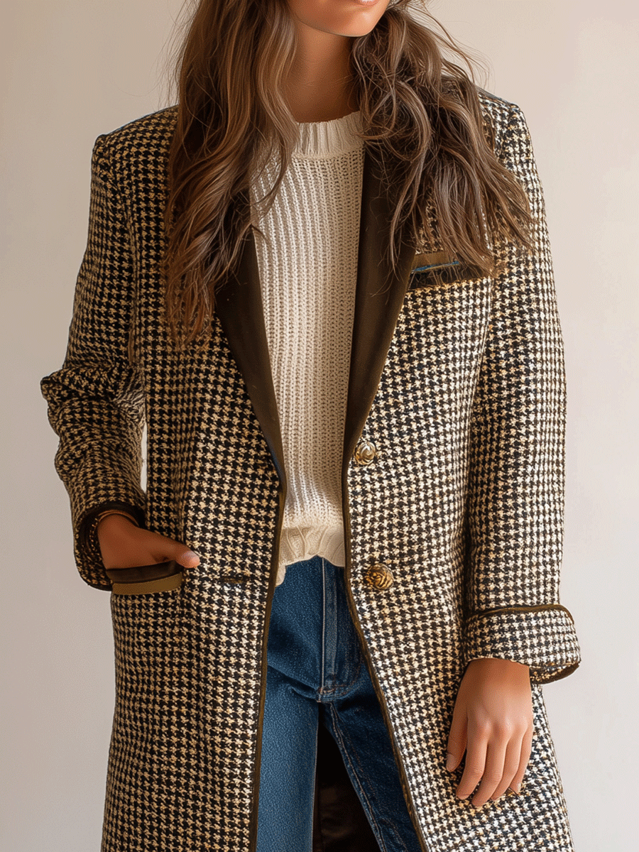 Retro Checked Double-Breasted Wool-Blend Overcoat