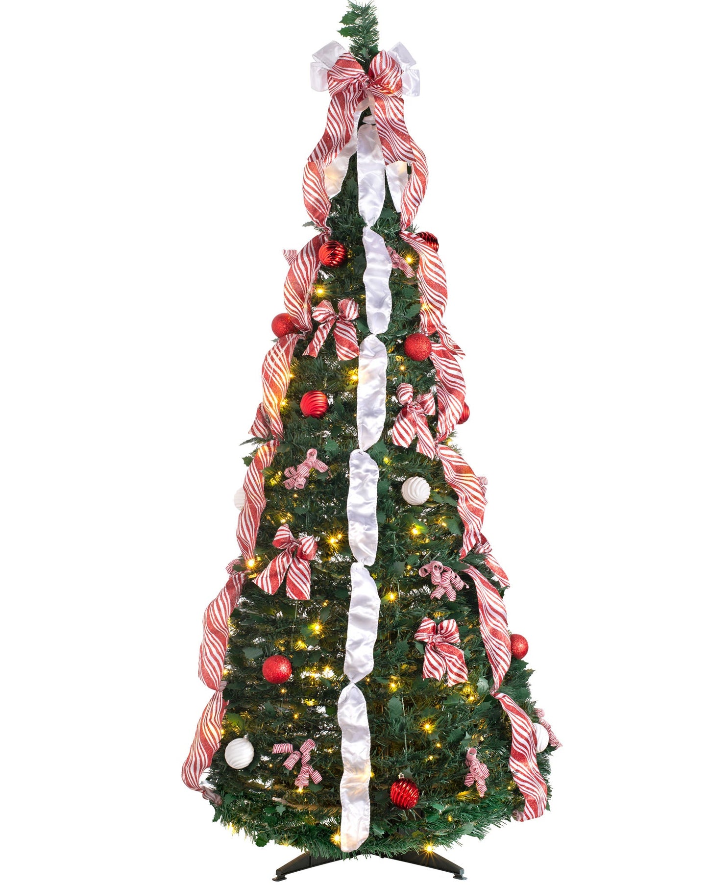 Pre-Lit Pop Up Decorated Christmas Tree with 200 Warm White LED Lights, 6 ft / 1.8 m