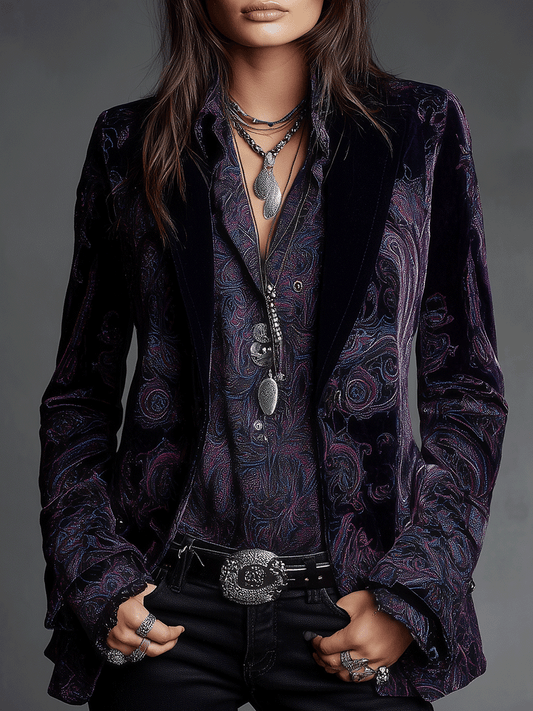 Bohe Midnight Paisley Velvet Blazer