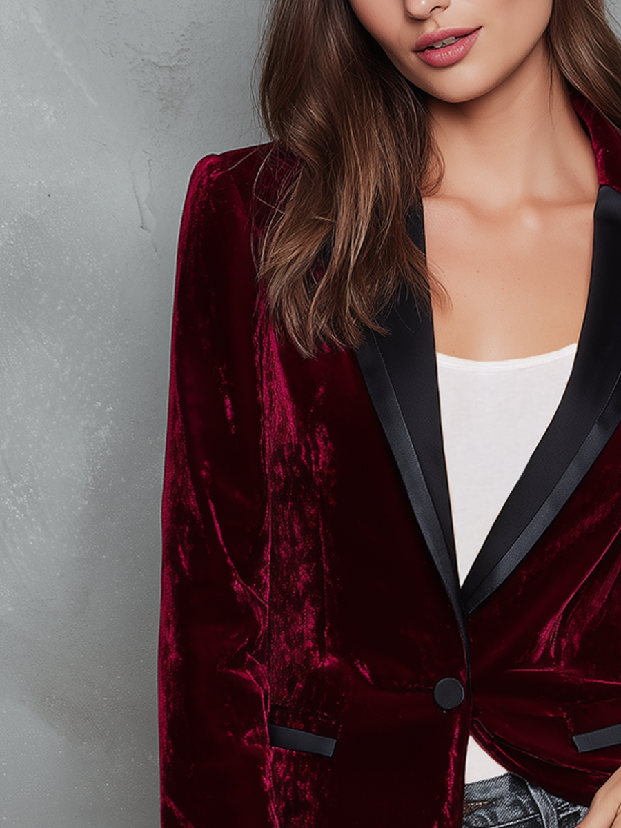 Vintage Contrast Trim Velvet Blazer