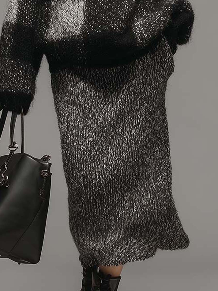 Plaid Turtleneck Knit Sweater & Skirt Set