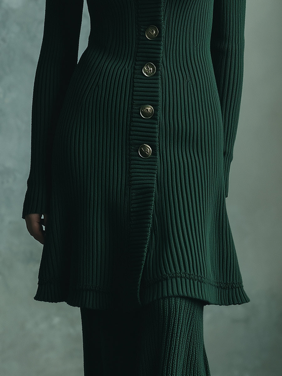 Quiet Luxury Ribbed Knitted Detachable Fur Collar Cardigan