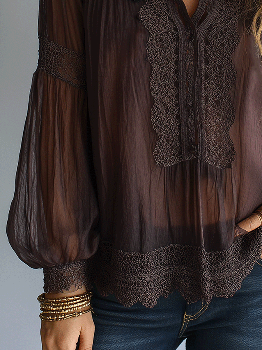 Vintage-Inspired Sheer Bohemian Lace Blouse
