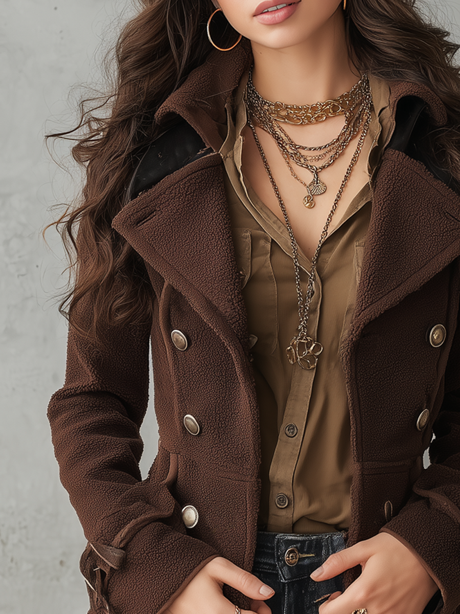 Military Style Teddy Polyester Fleece Coat