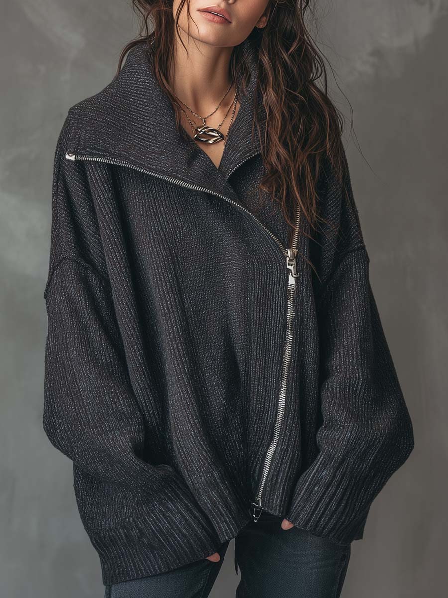 Oversized Asymmetrical Zip Knit Top