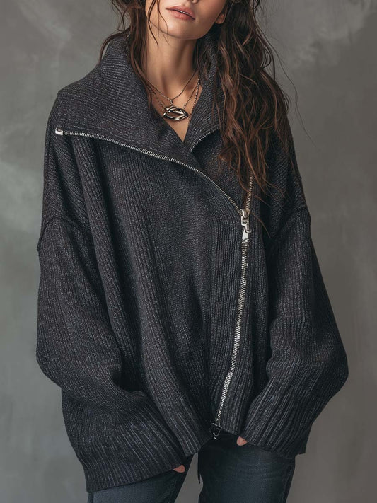 Oversized Asymmetrical Zip Knit Top