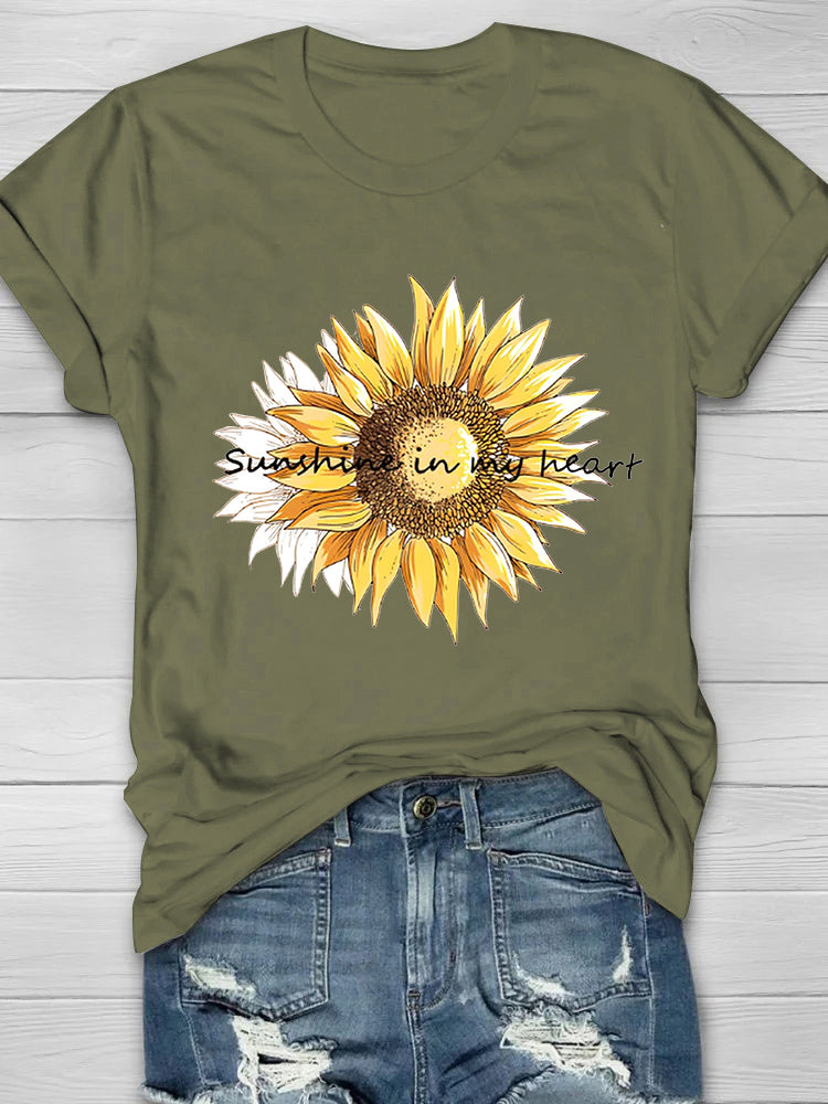 Sunshine In My Heart Sunflower Print Women's T-shirt