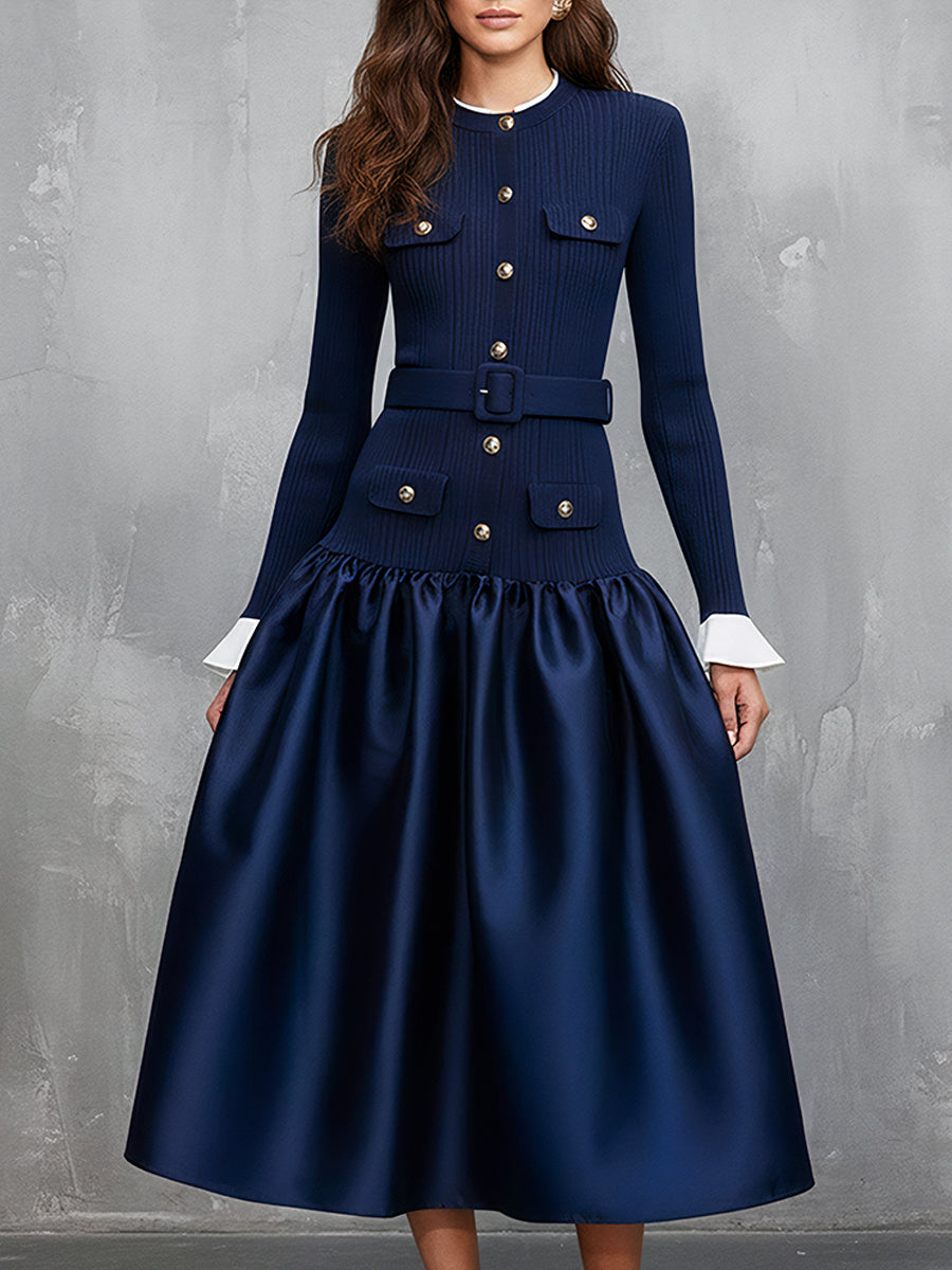 Structured Grace Navy Authority Midi Dress