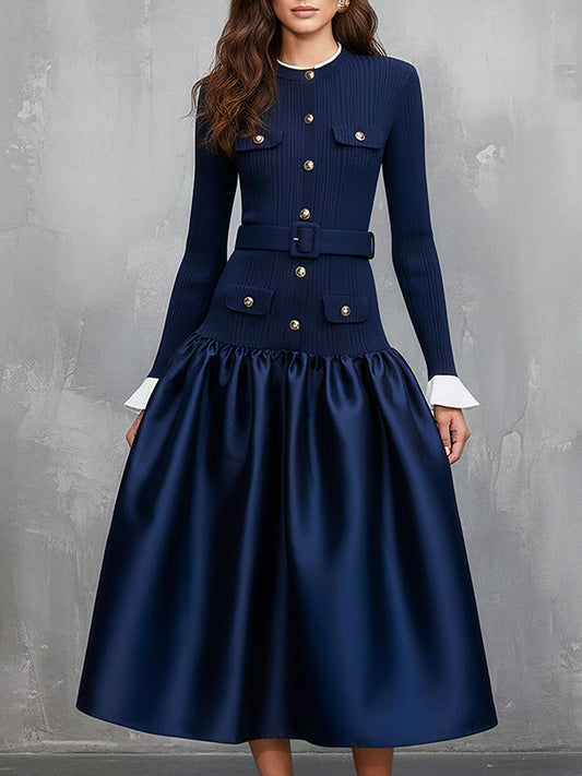 Structured Grace Navy Authority Midi Dress