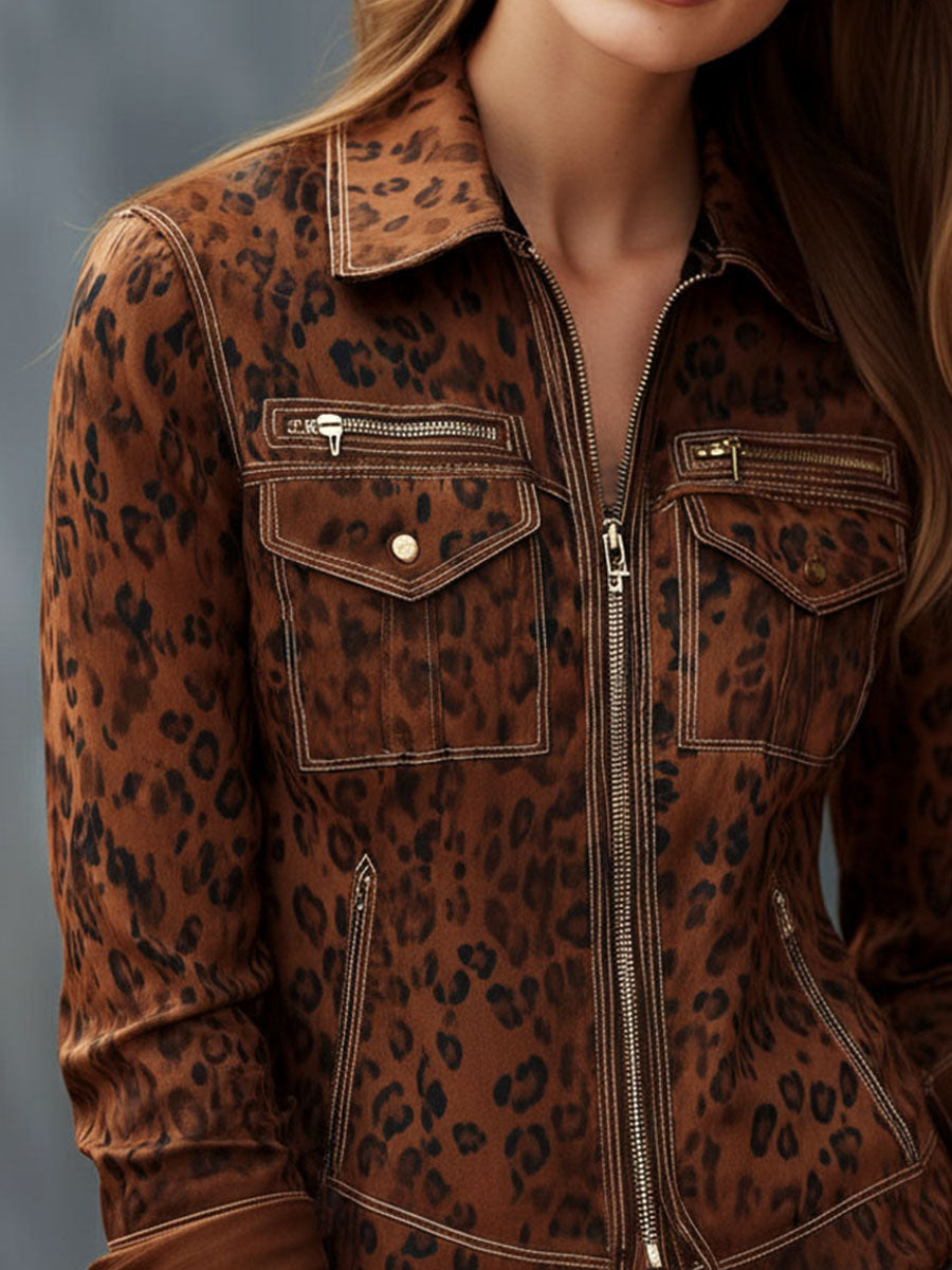 Leopard Print Microsuede Jacket – Contemporary Wild Elegance – BCSHARED