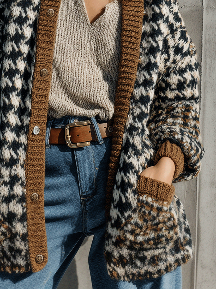 Cozy Oversized Houndstooth Cardigan