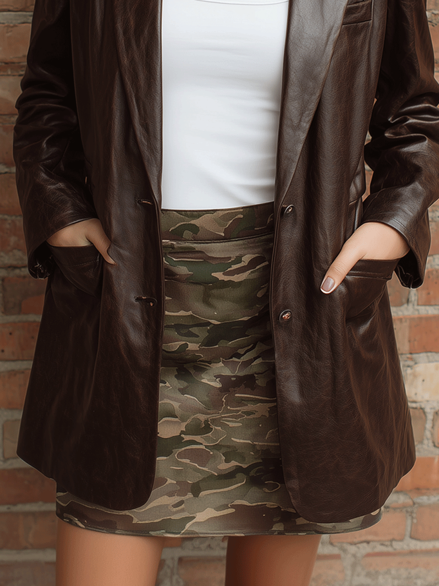Urban Retro Brown Faux Leather Suit